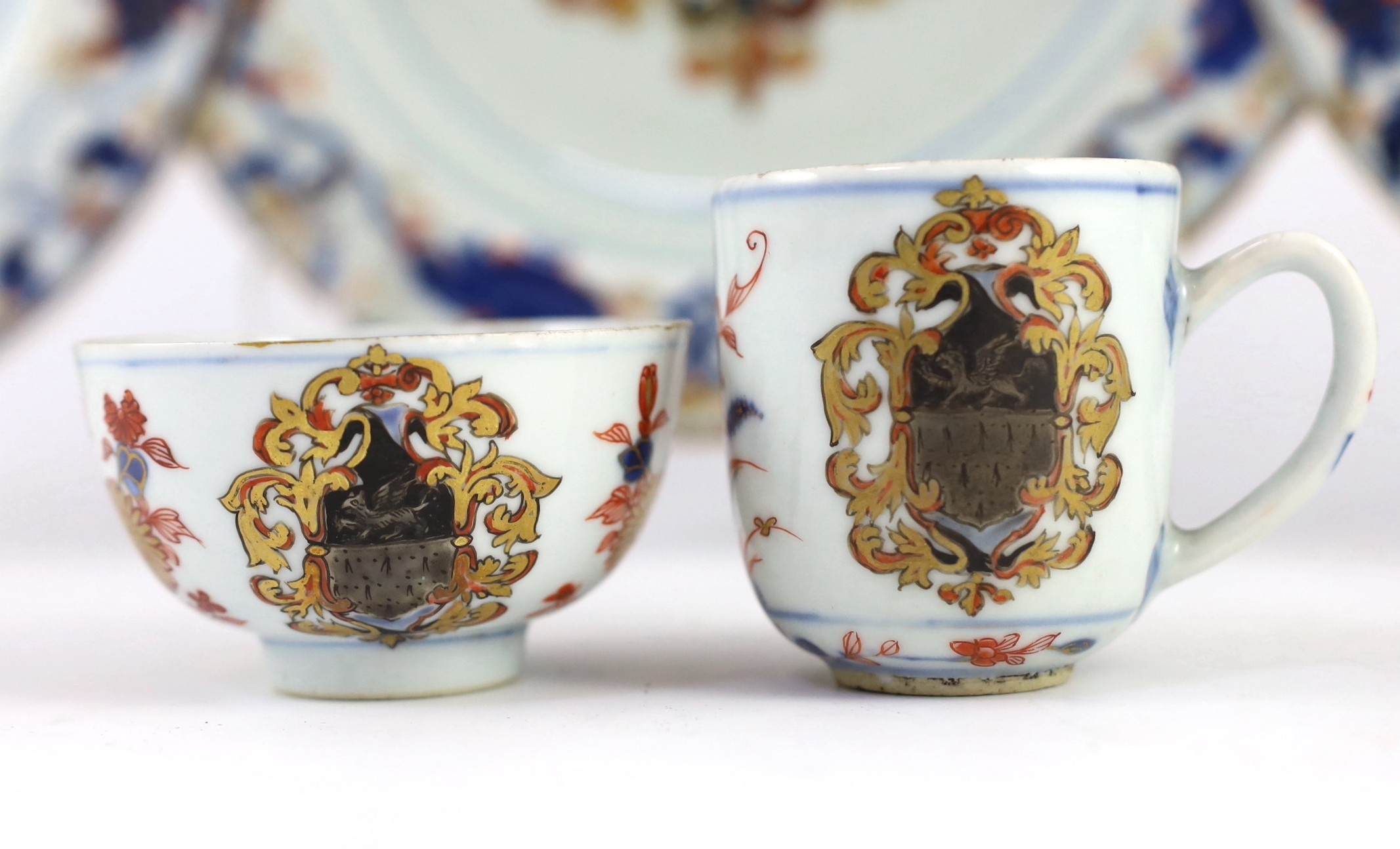 A Chinese export armorial part dinner and tea service, Kangxi period, c.1720